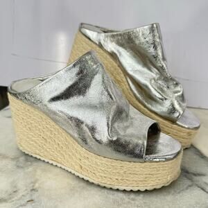Ethan Valdes Barcelona Madden Platform Espadrille Sandals Womens US 8.5 Silver